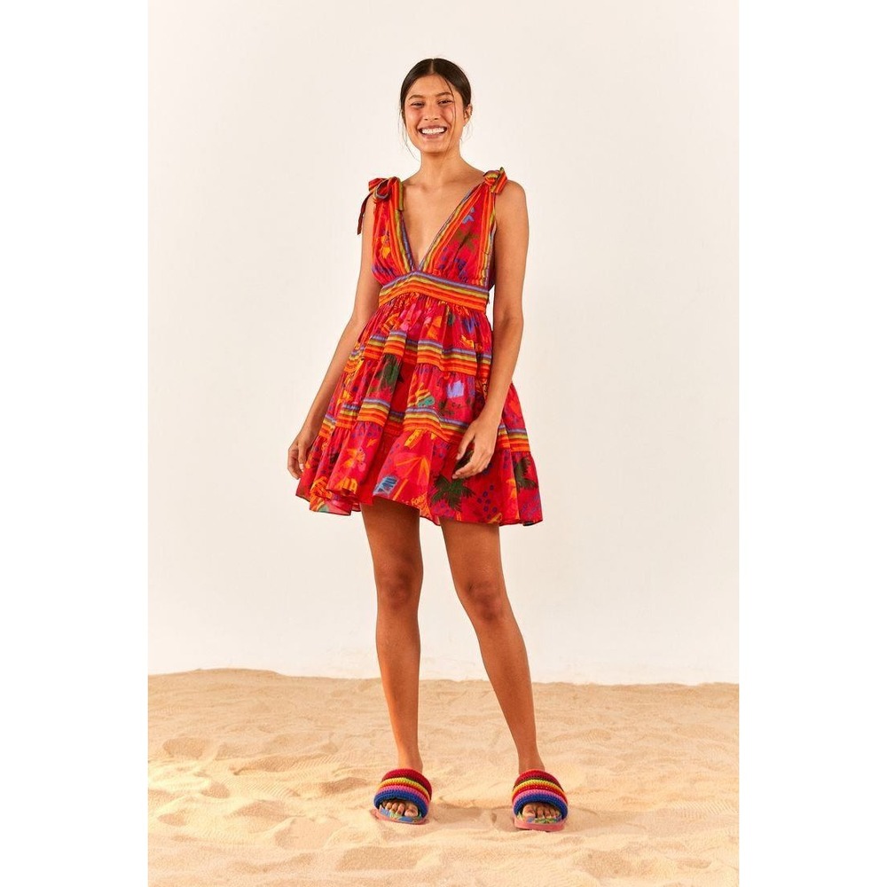 Farm Rio Red good vibes mini Dress - Size Medium - NWT